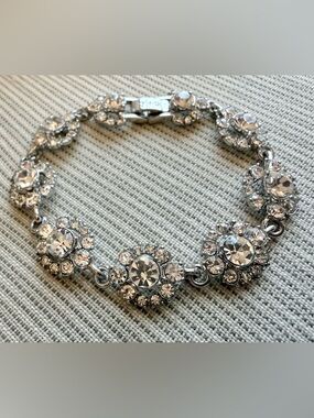 Chloe + Isabel Silver Floral Rhinestone Bracelet Wedding Collection
